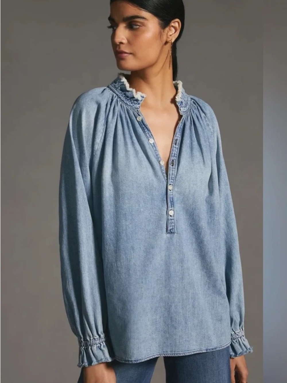 Citizens Of Humanity Light Blue Iris Ruffle Top Rowan (Oversized XS)